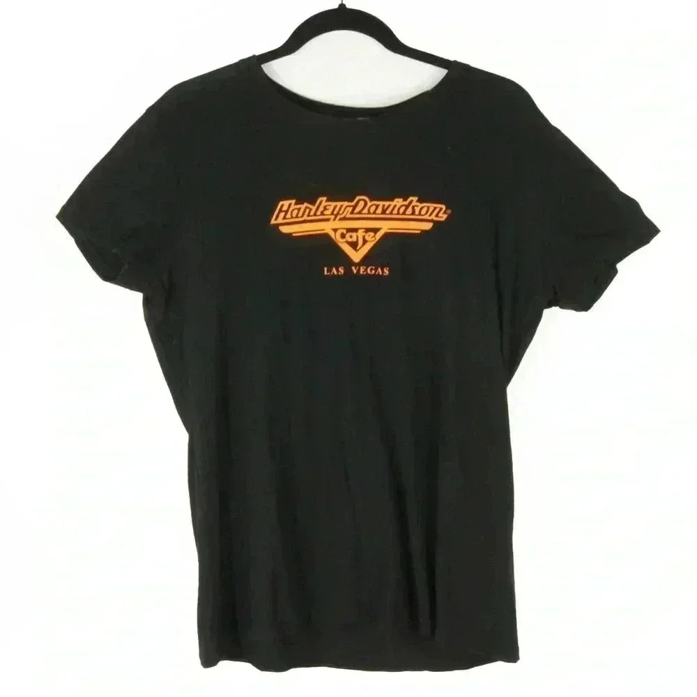 Vintage Y2K 2000s Harley Davidson Motorcycle Las Vegas Black Short Sleeve Shirt